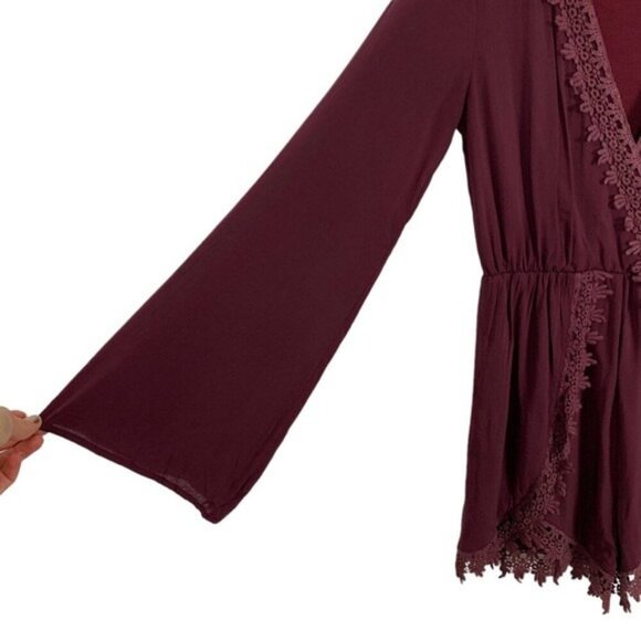 TOBI Romper Medium Burgundy Long Sleeve Flowy Fall Festival Look - Picture 4 of 6